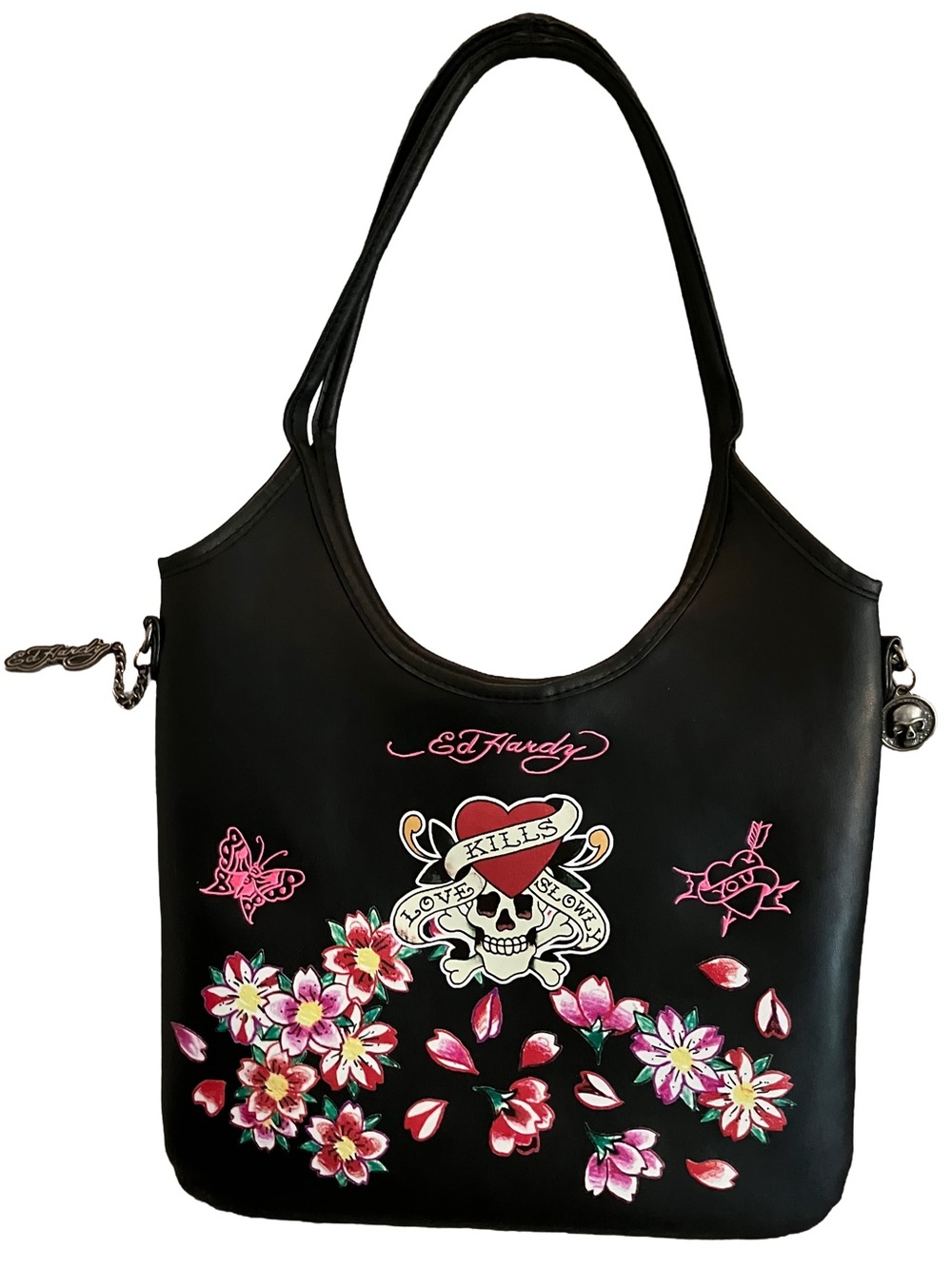 LIKE NEW & SPOTLESS! ED HARDY “LOVE KILLS SLOWLY” SHOULDER TOTE BAG Y2K